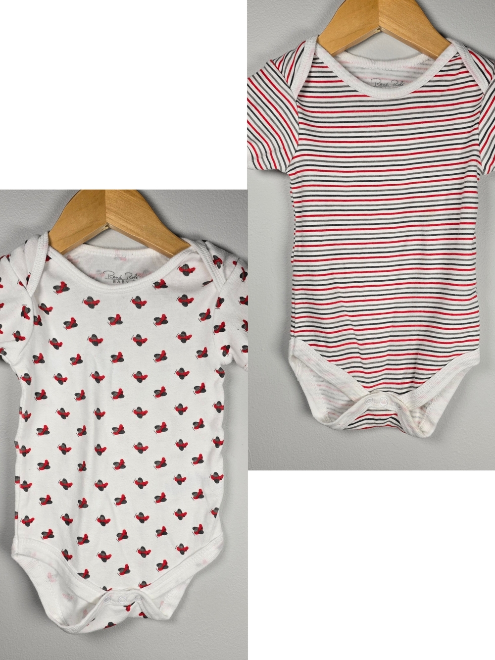 Rene Rofe Red & Gray Striped and Airplane Print Baby One-Piece Set Bundle